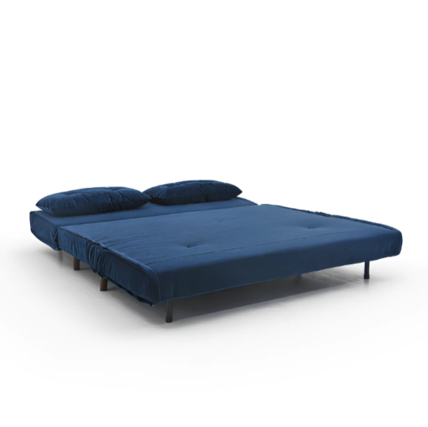 Velvet Sofa Bed with Solid Wood Frame | Blue & Pink | 142cm
