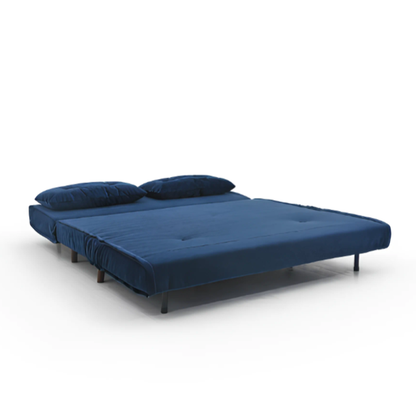 Velvet Sofa Bed with Solid Wood Frame | Blue & Pink | 142cm