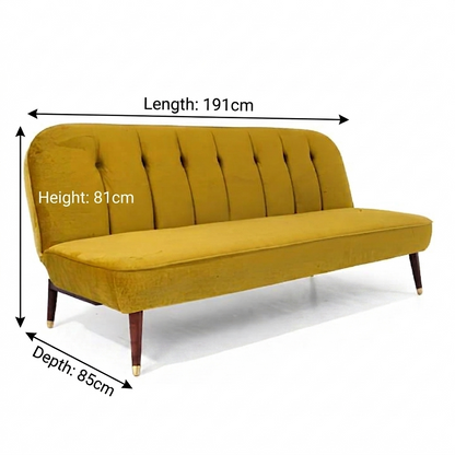 Sofa Bed Classic | Mustard Yellow Velvet 3-Seater Convertible Sofa Bed
