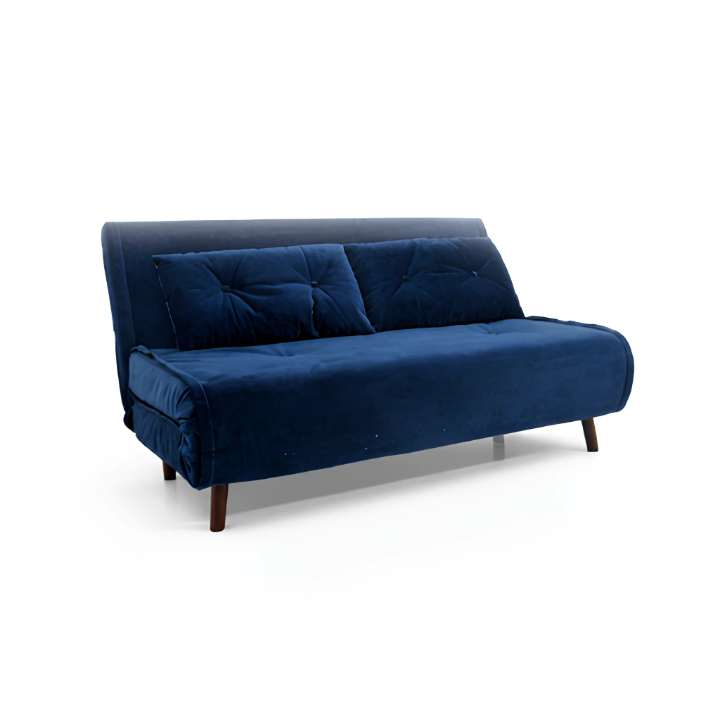 Velvet Sofa Bed with Solid Wood Frame | Blue & Pink | 142cm