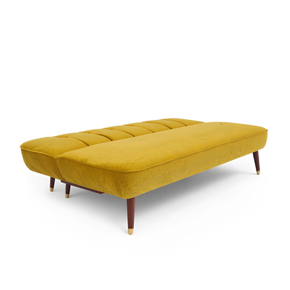 Sofa Bed Classic | Mustard Yellow Velvet 3-Seater Convertible Sofa Bed