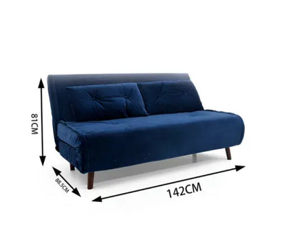 Velvet Sofa Bed with Solid Wood Frame | Blue & Pink | 142cm