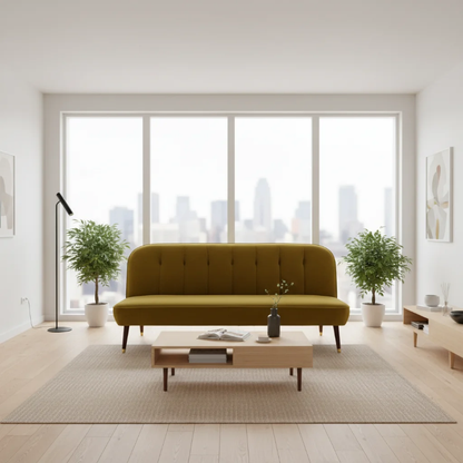 Sofa Bed Classic | Mustard Yellow Velvet 3-Seater Convertible Sofa Bed