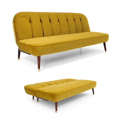 Sofa Bed Classic | Mustard Yellow Velvet 3-Seater Convertible Sofa Bed