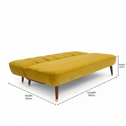 Sofa Bed Classic | Mustard Yellow Velvet 3-Seater Convertible Sofa Bed