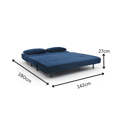 Velvet Sofa Bed with Solid Wood Frame | Blue & Pink | 142cm